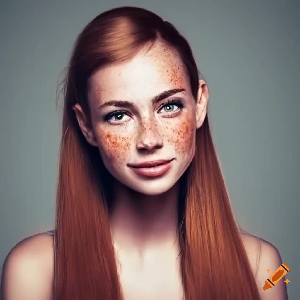portrait of a beautiful woman with freckles and chestnut hair