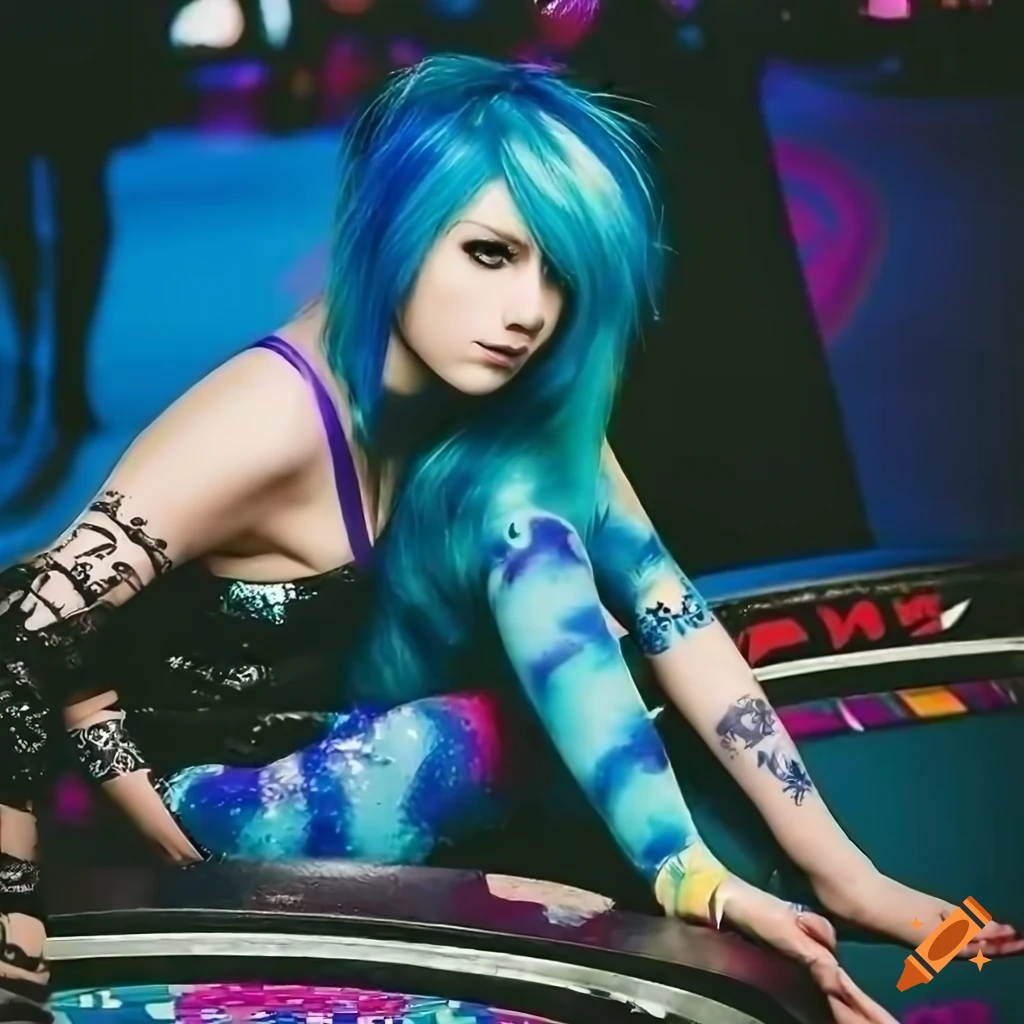 Photo Of A Girl With Blue Hair Wearing Galaxy Print Leggings In A