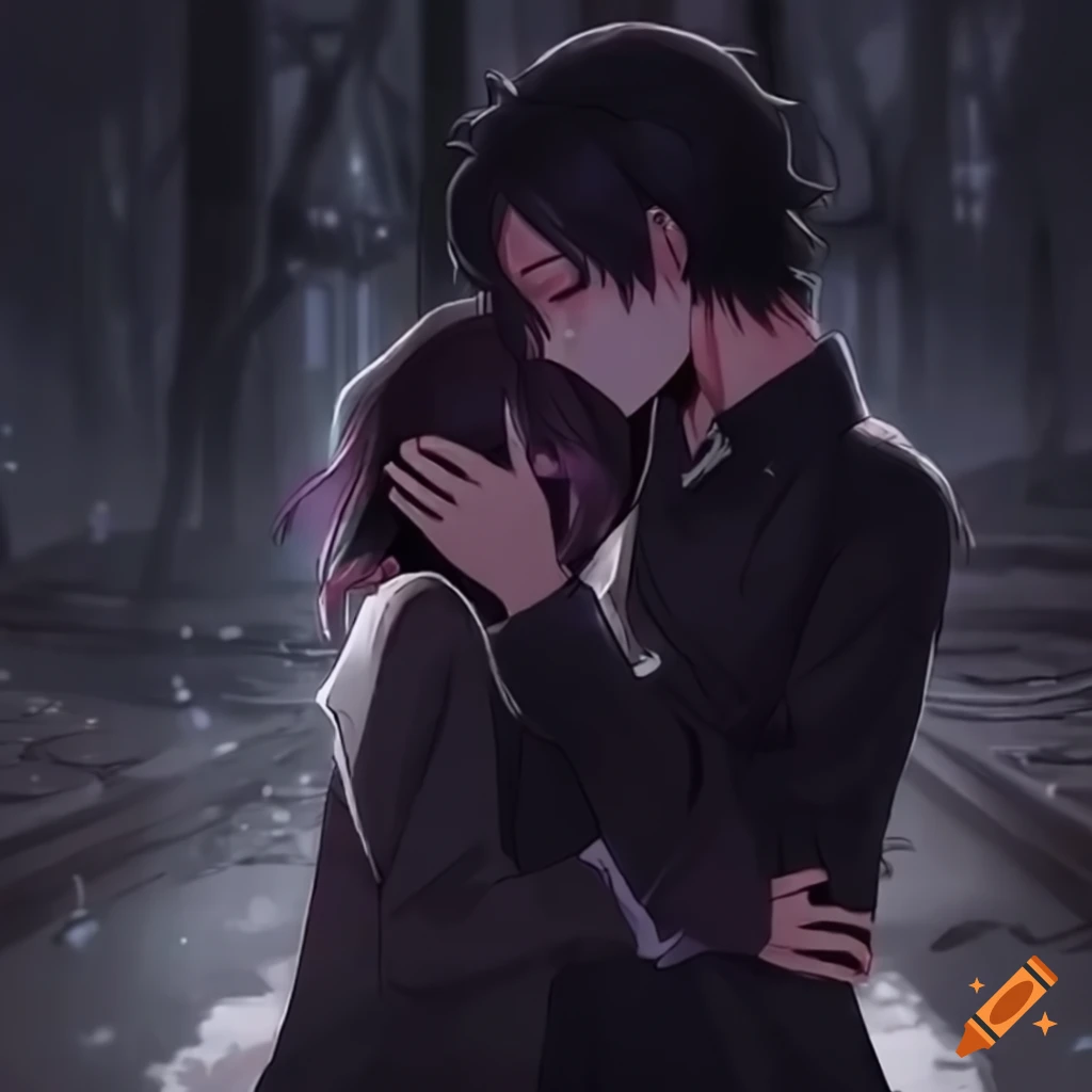 Download Anime Couple Kiss Blue Haired Wallpaper