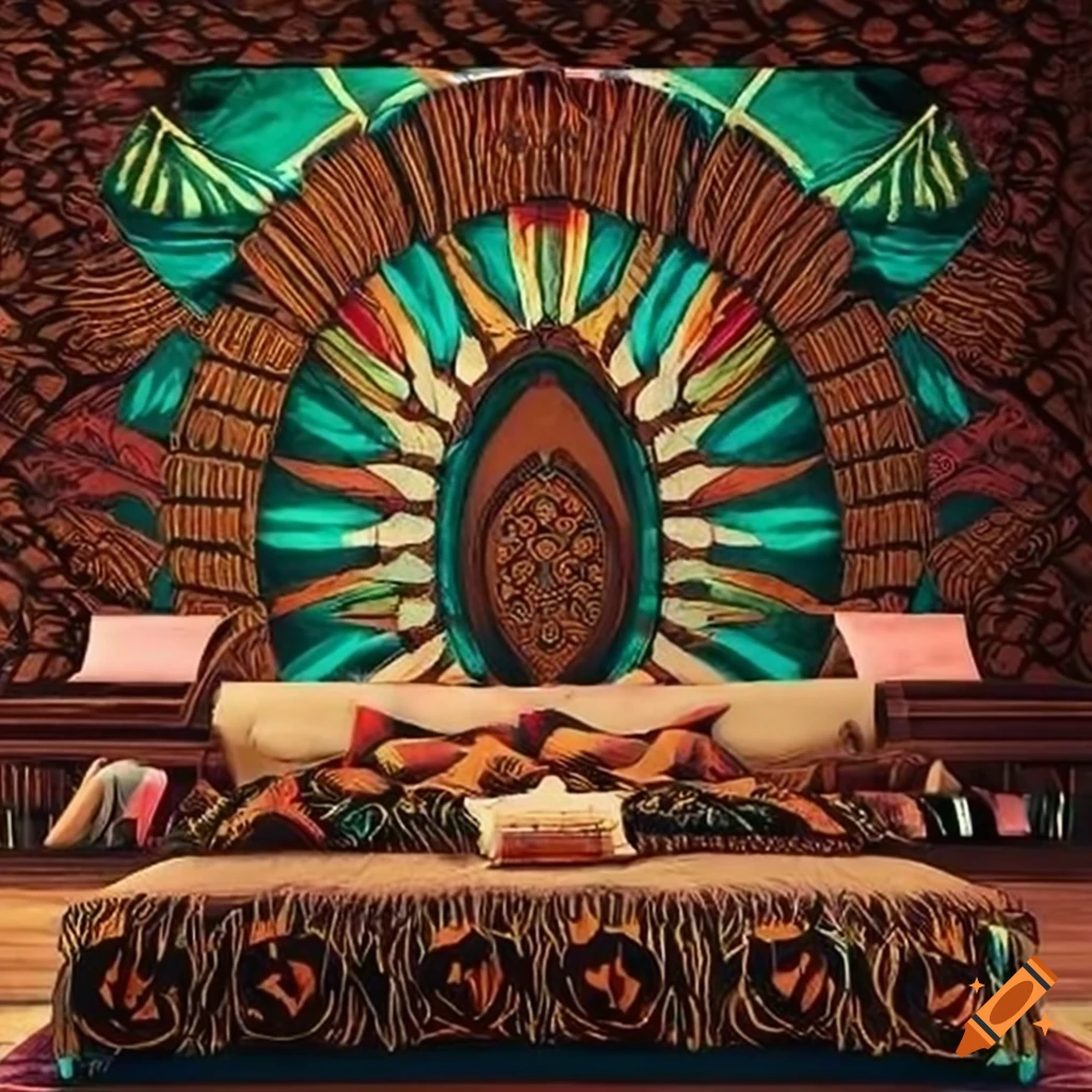 Tropical art deco bedroom with african patterns on Craiyon