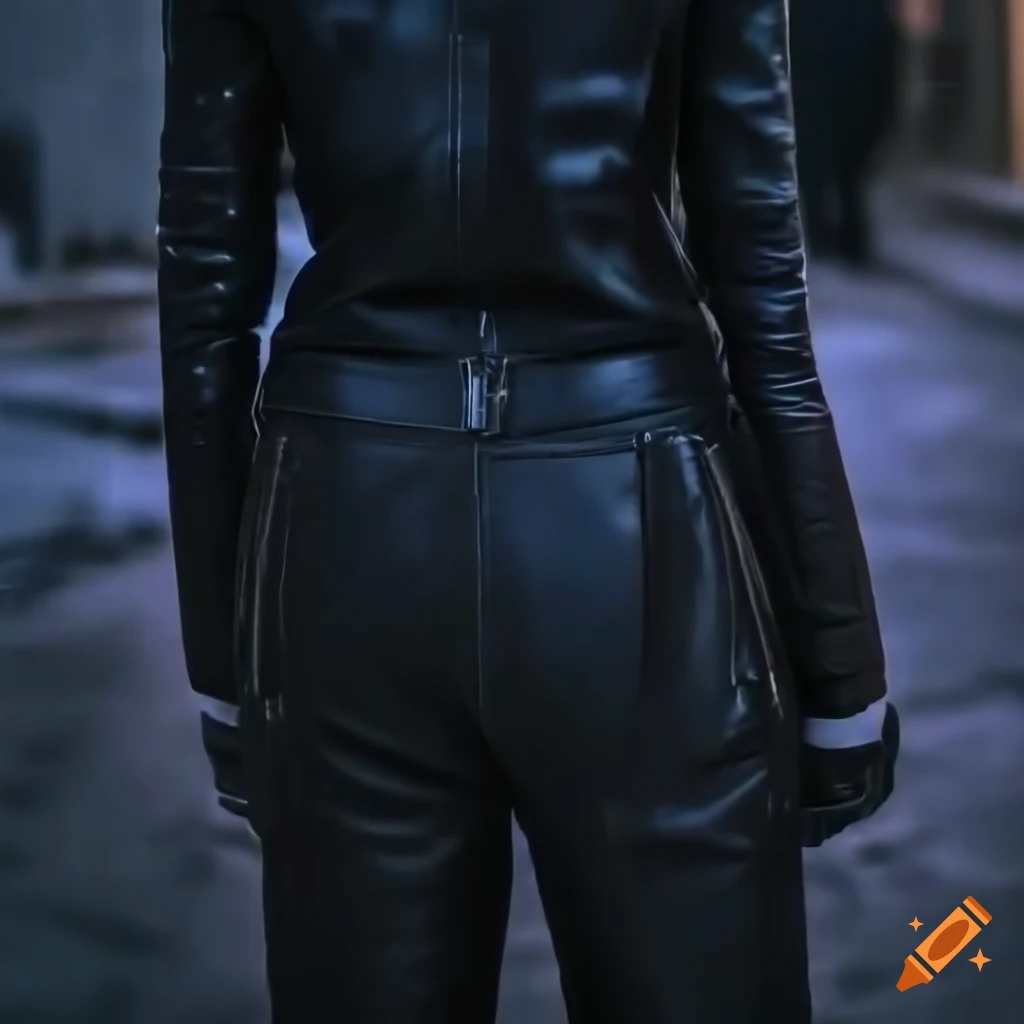 close-up view of a stylish black outfit