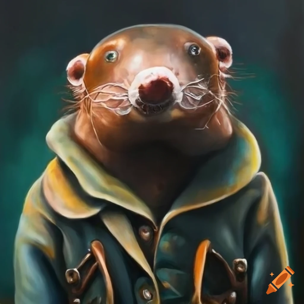 oil painting of a blind mole in a vintage jacket