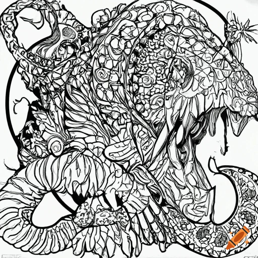Coloring page for adults, mandala, mythical creature, white background,  clean line art, fine line art, —hd—ar 2:3 on Craiyon