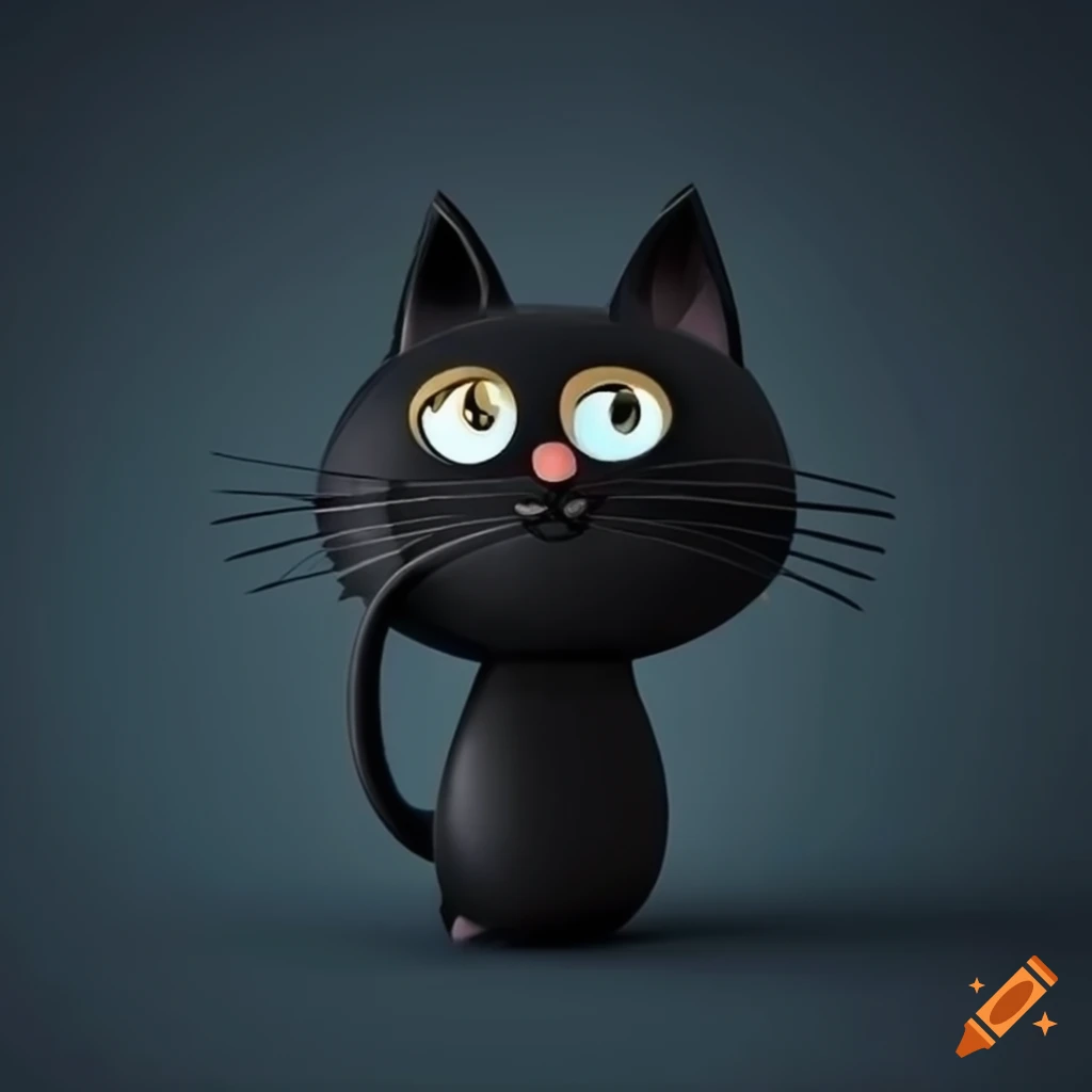 modern black cat cartoon in a minimalist house