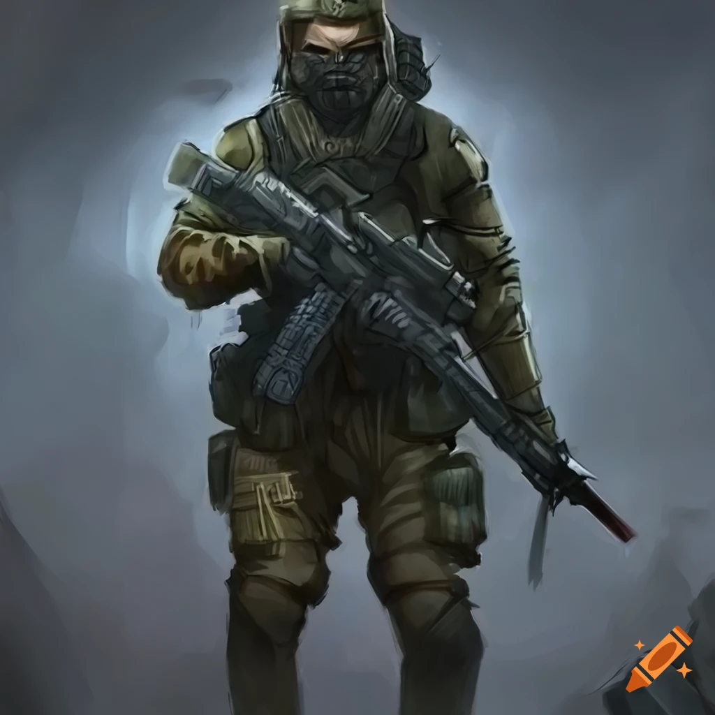 Concept art of a soldier in battle on Craiyon