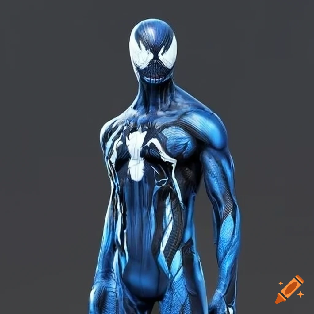 Black and blue symbiote suit with white spider emblem on Craiyon