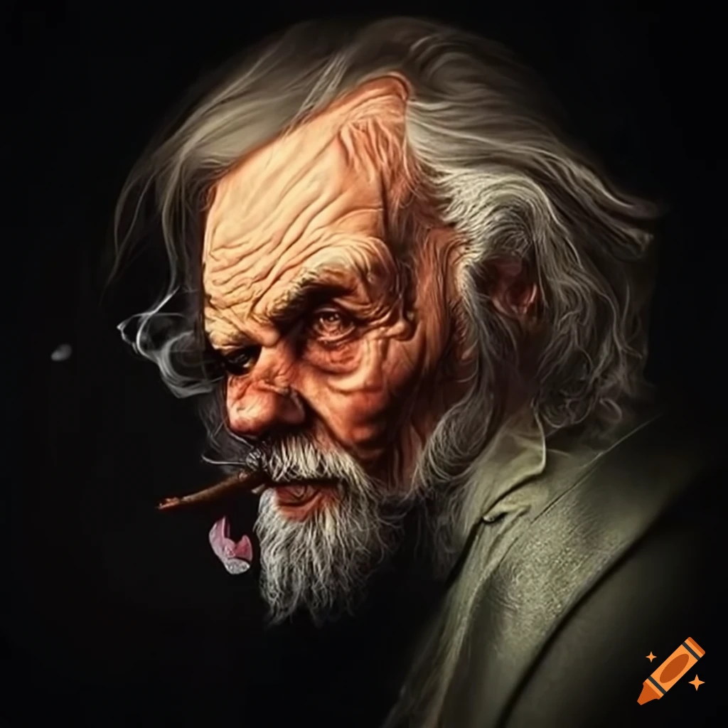 portrait of an elderly man smoking a pipe