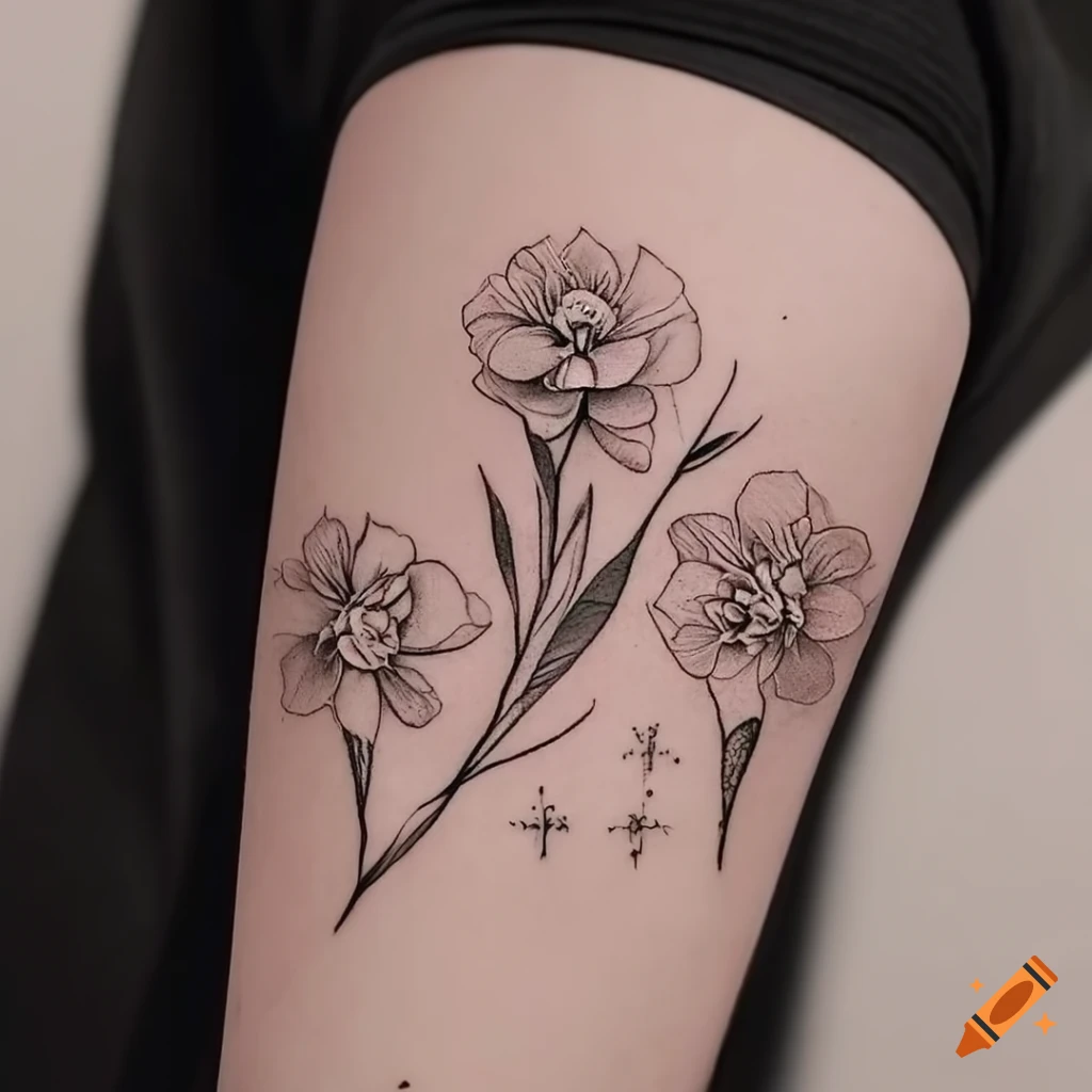 fine line tattoo with flowers and geometry