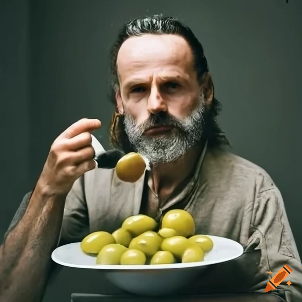 Closeup of andrew lincoln eating olives