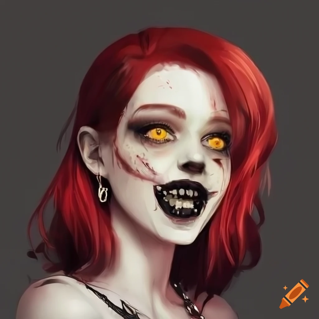 red-haired goth girl with zombie-like features