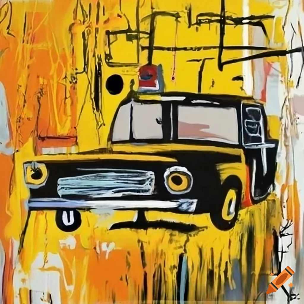 Painting with yellow cab and symbols on Craiyon