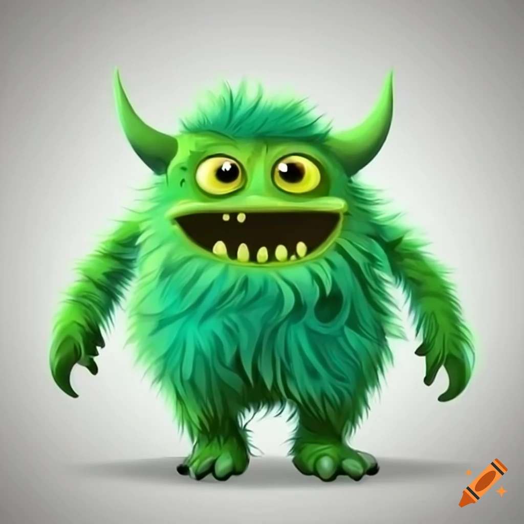 Cute cartoon green fluffy monster