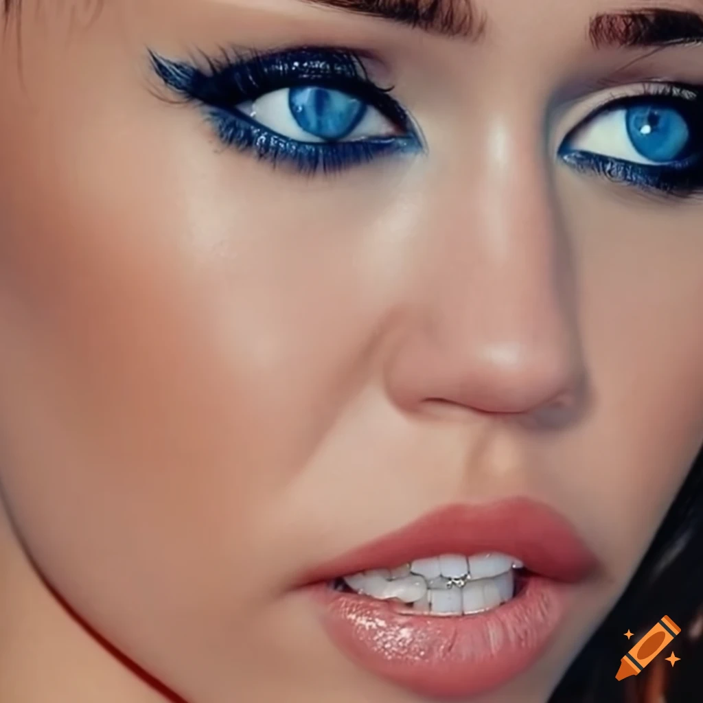 close-up portrait of a beautiful woman with blue catlike eyes