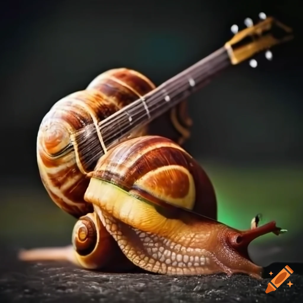 funny image of a snail playing guitar