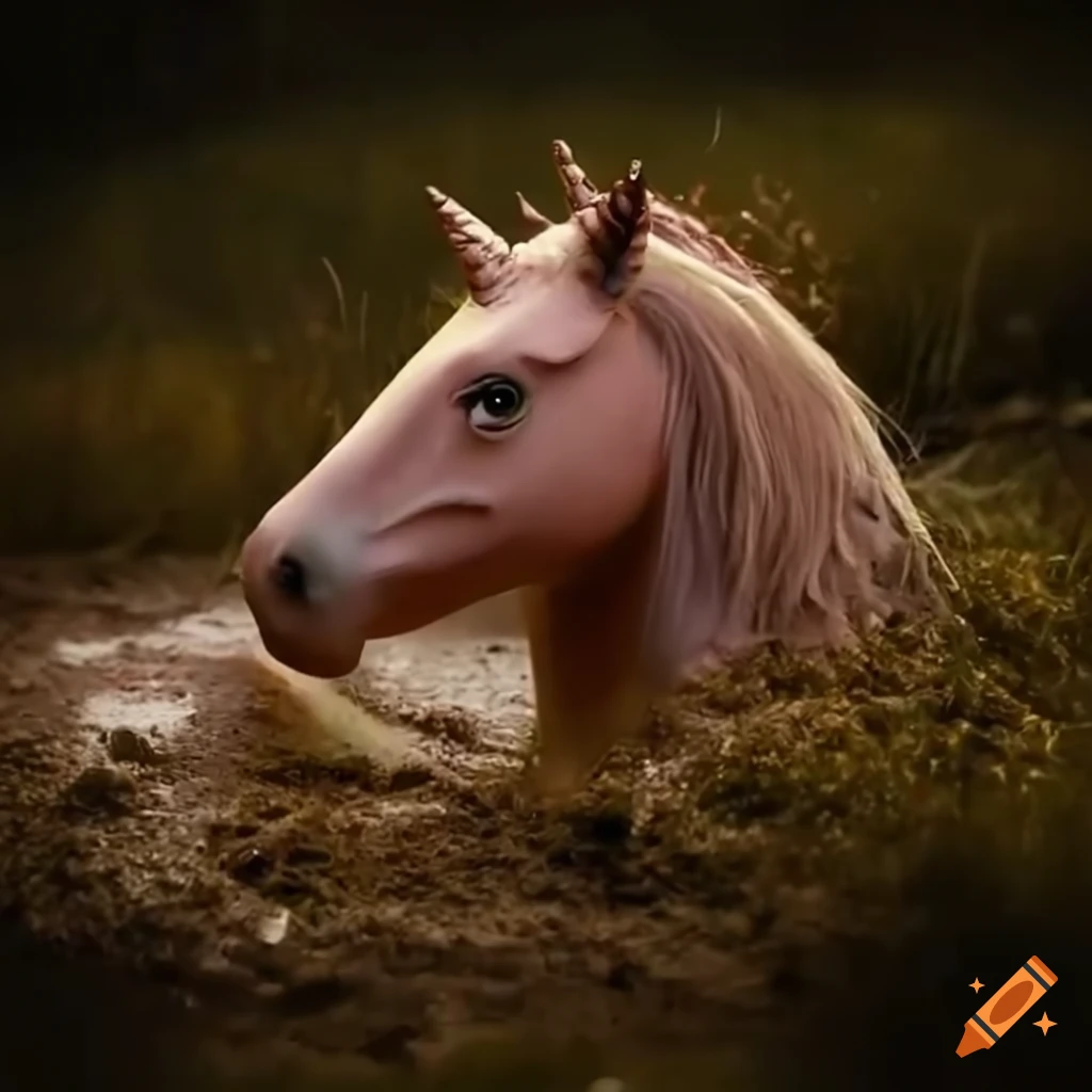 unicorn sinking into muddy swamp