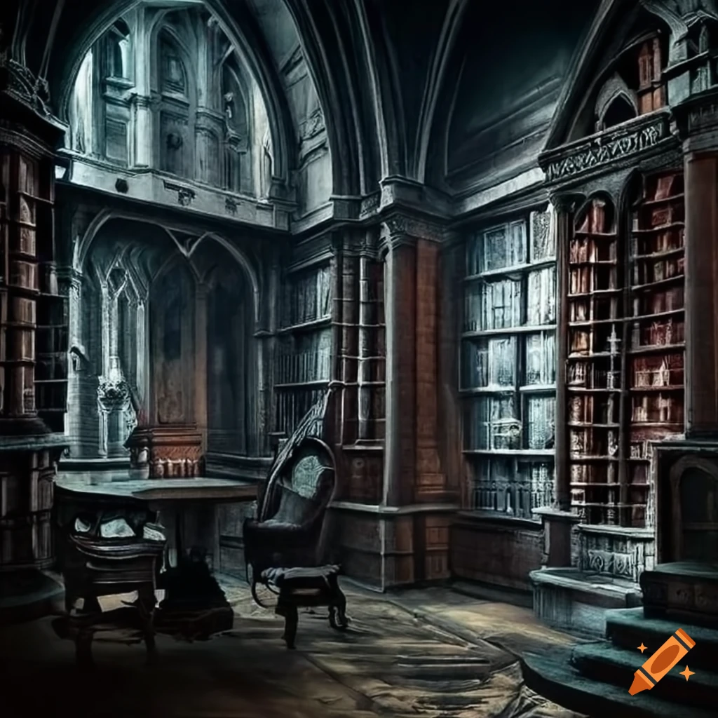 Dark Fantasy Scene In A Gothic Castle Library On Craiyon