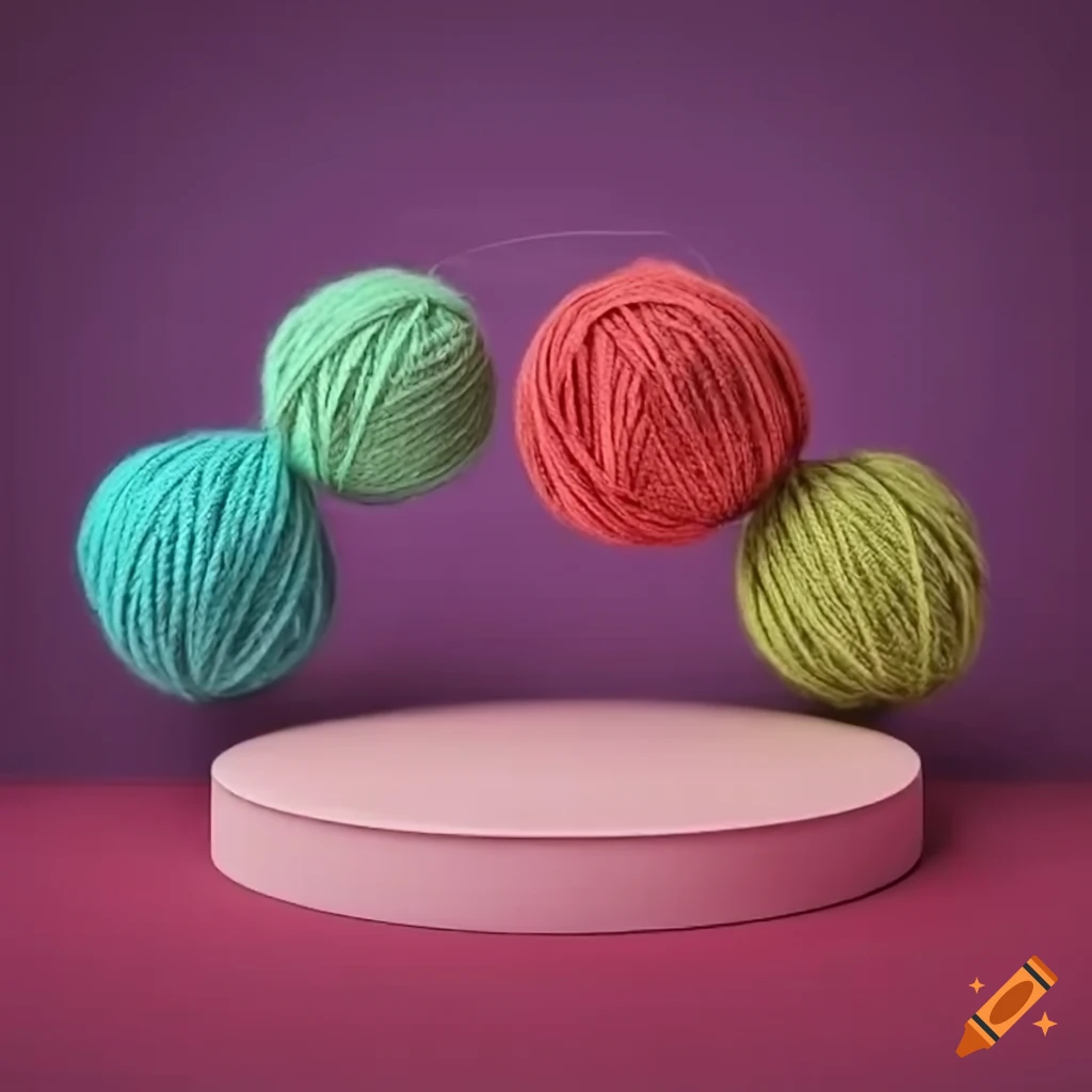 Colorful yarn balls on a podium on Craiyon