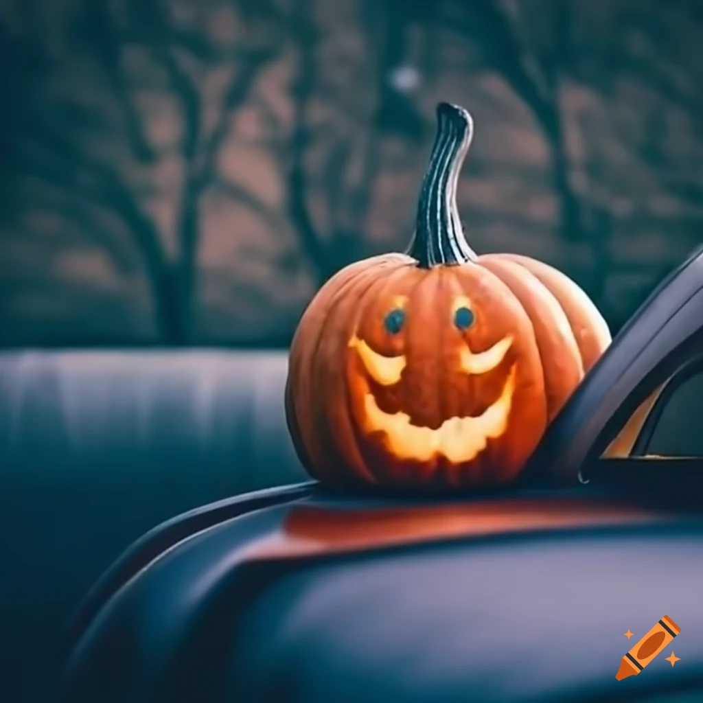 funny pumpkin in a car