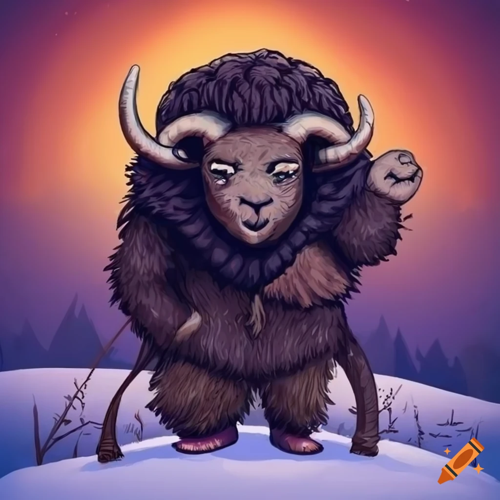 artwork of a black ram man in snowy landscape