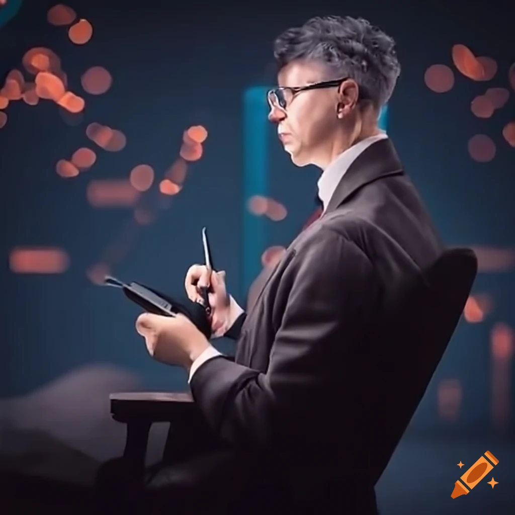 business professor writing stock prediction in a study