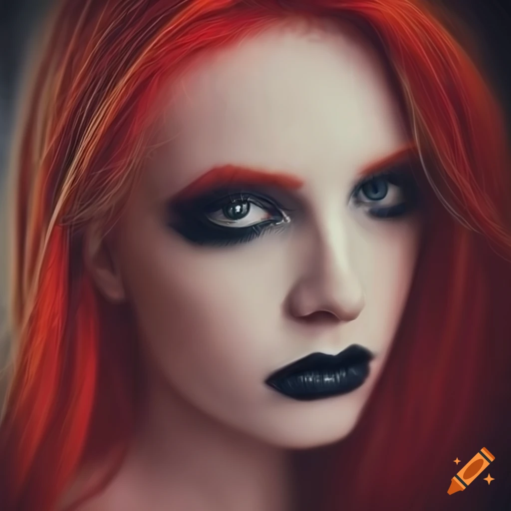 Mystical dark fantasy woman with red hair