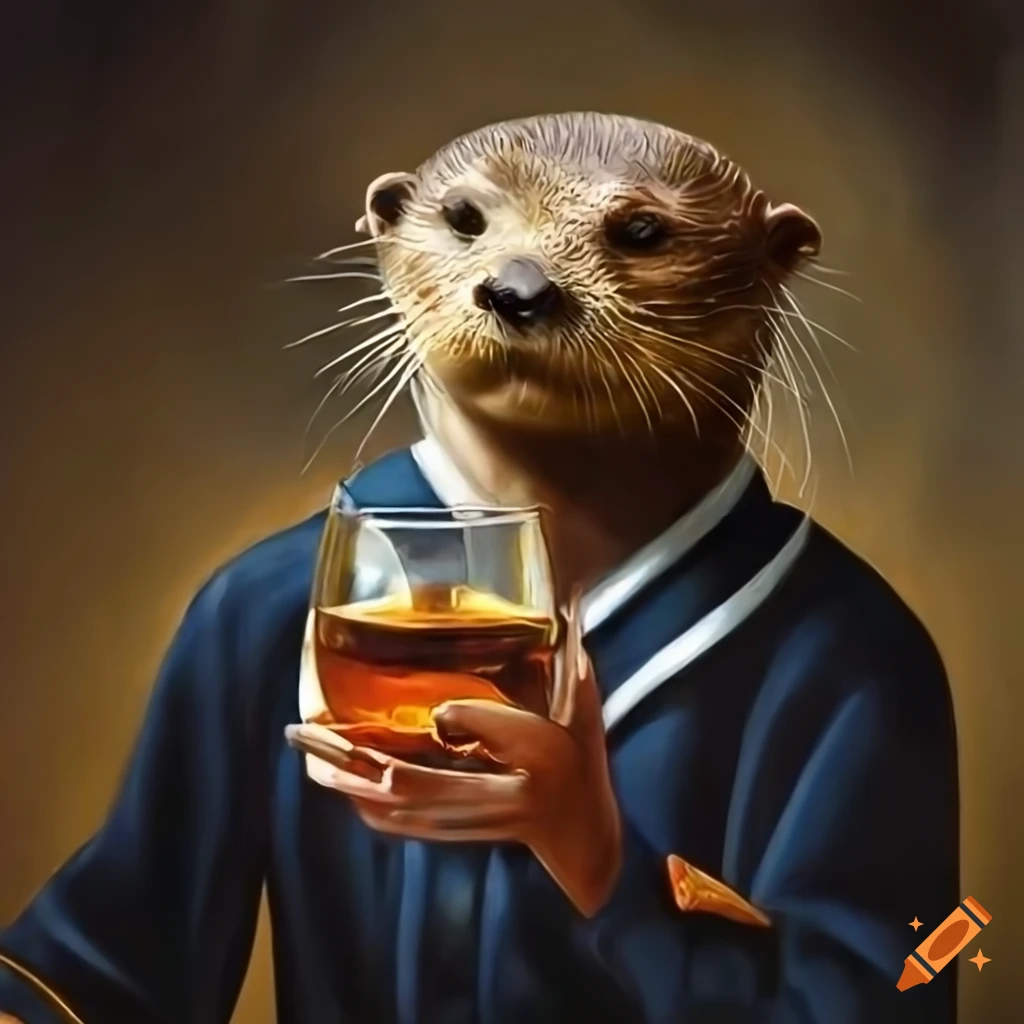 oil painting of an otter in a vintage sailor uniform