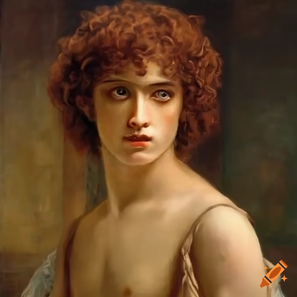 Frodo dressed as an ancient athlete in Lawrence Alma-Tadema style