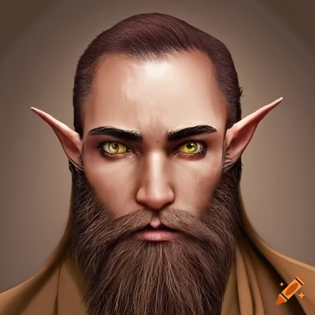 portrait of a brown-skinned man with elf features