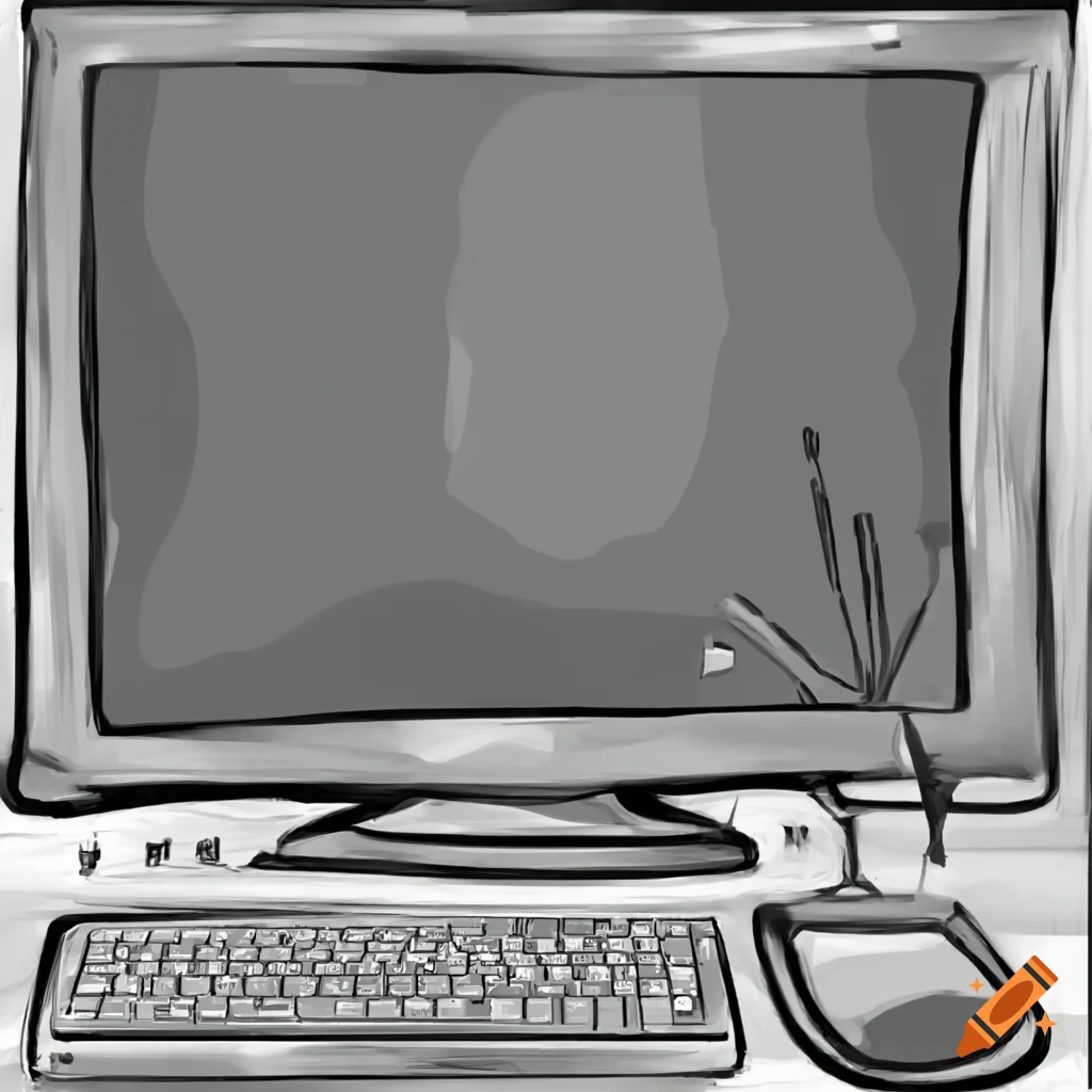 Illustration Of Workplace With Laptop. Hands On Keyboard Working. Hand Drawn  Line Art Black And White Vector Sketch. Royalty Free SVG, Cliparts,  Vectors, and Stock Illustration. Image 140302050.