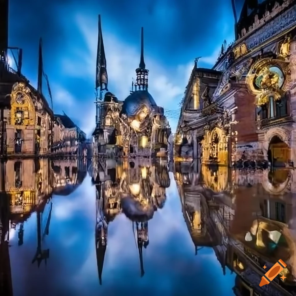 Cityscape with silver domes and crystal theater