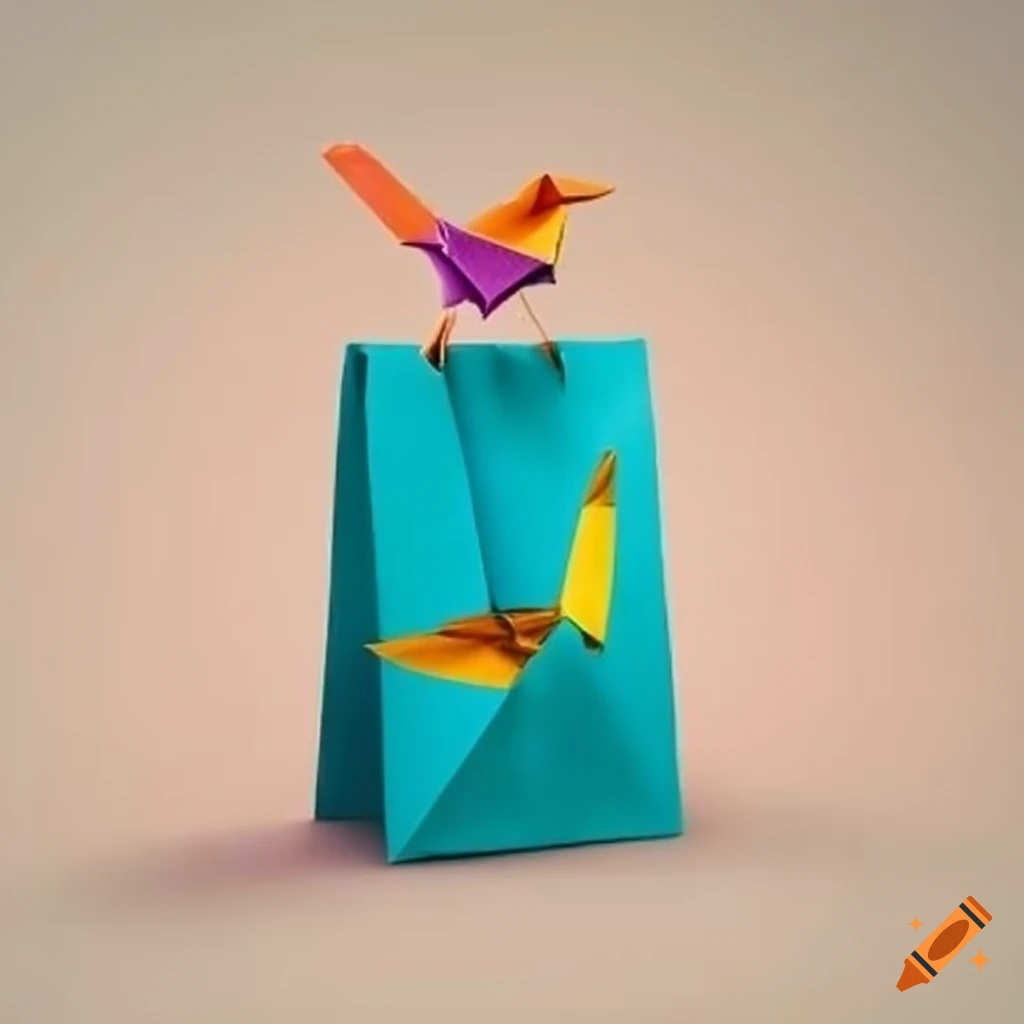 origami bird carrying a festive gift bag