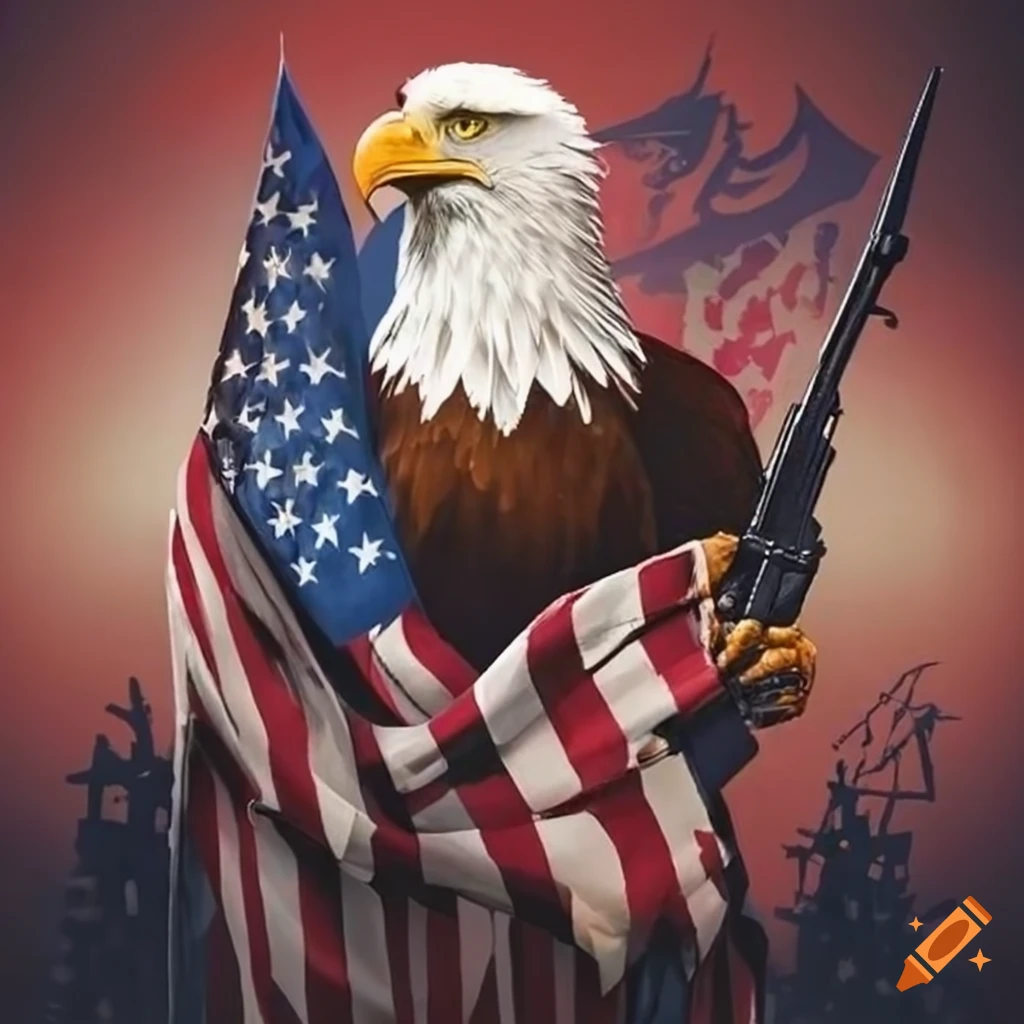 Patriotic image with american flag, eagles, and guns on Craiyon