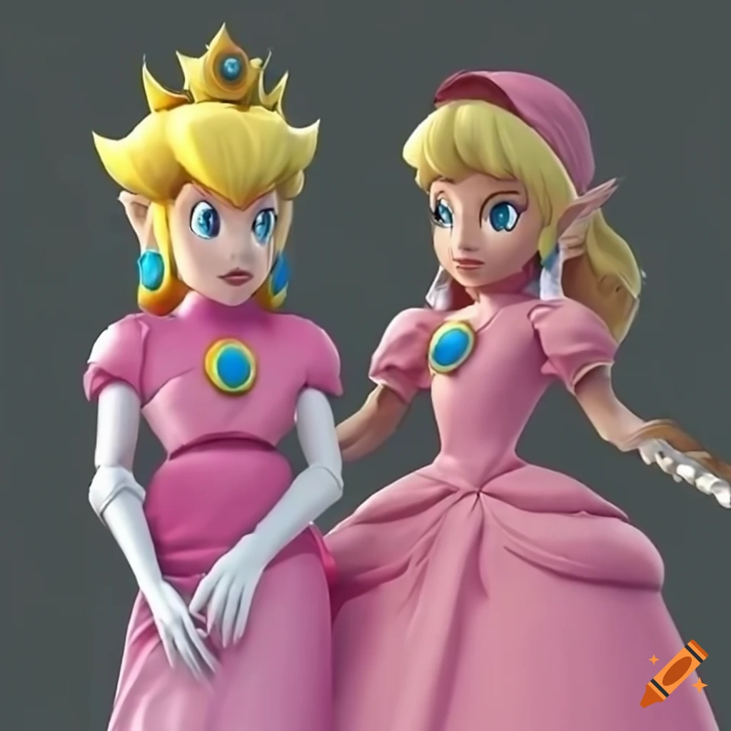 Cosplay of princess peach and link in ballgown on Craiyon