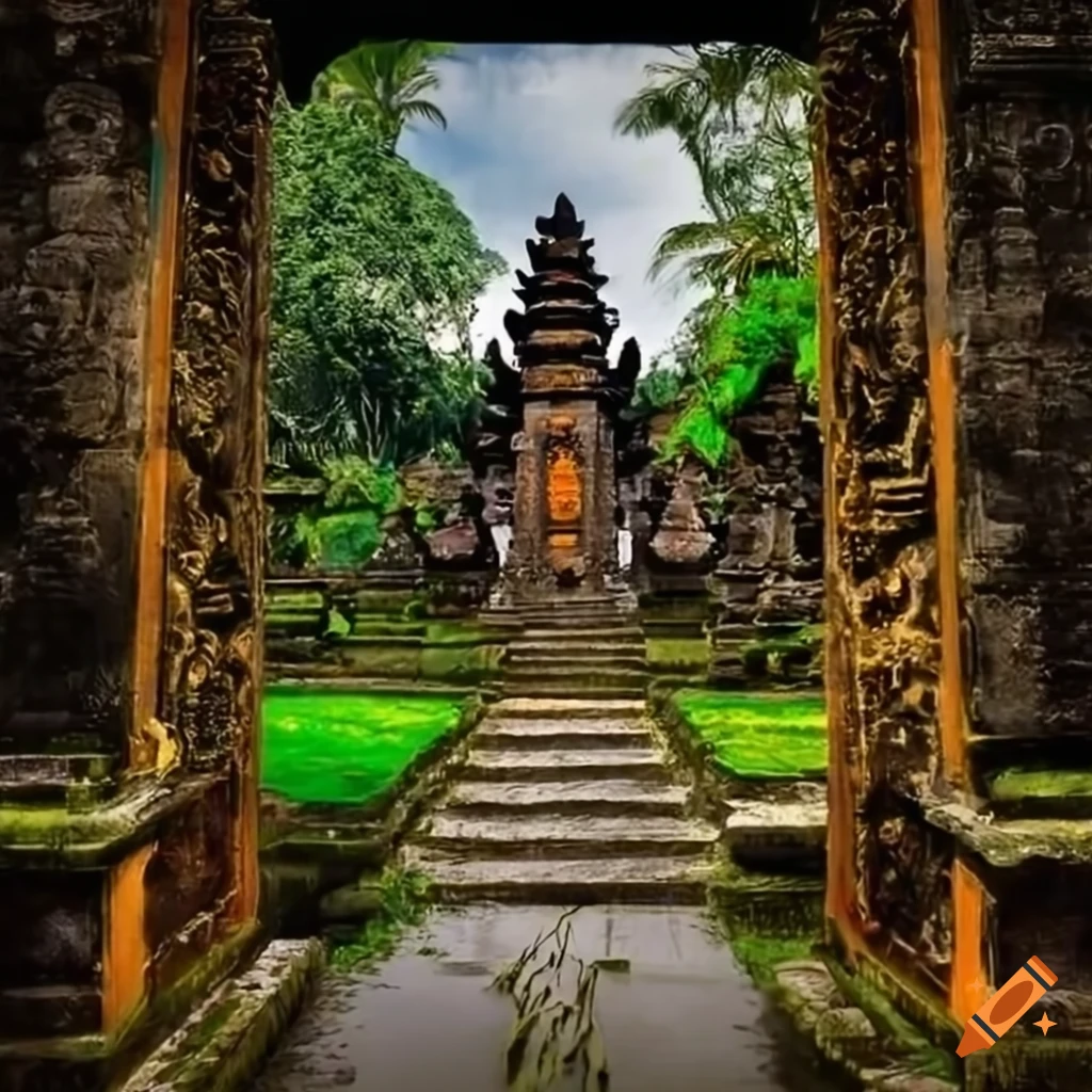 photo of a temple in Bali with rice terraces