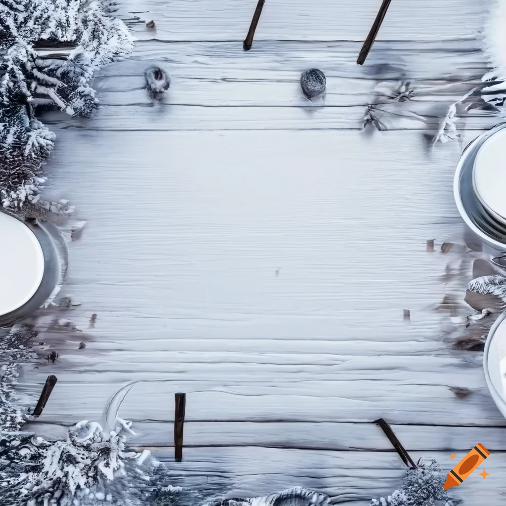 top view of a table with winter scene