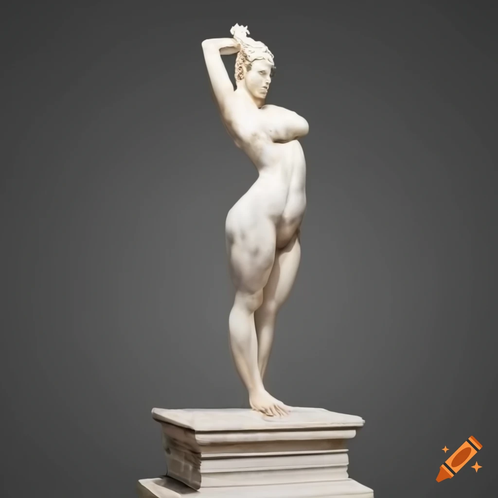 Classical Greek-style marble statue of a woman doing yoga