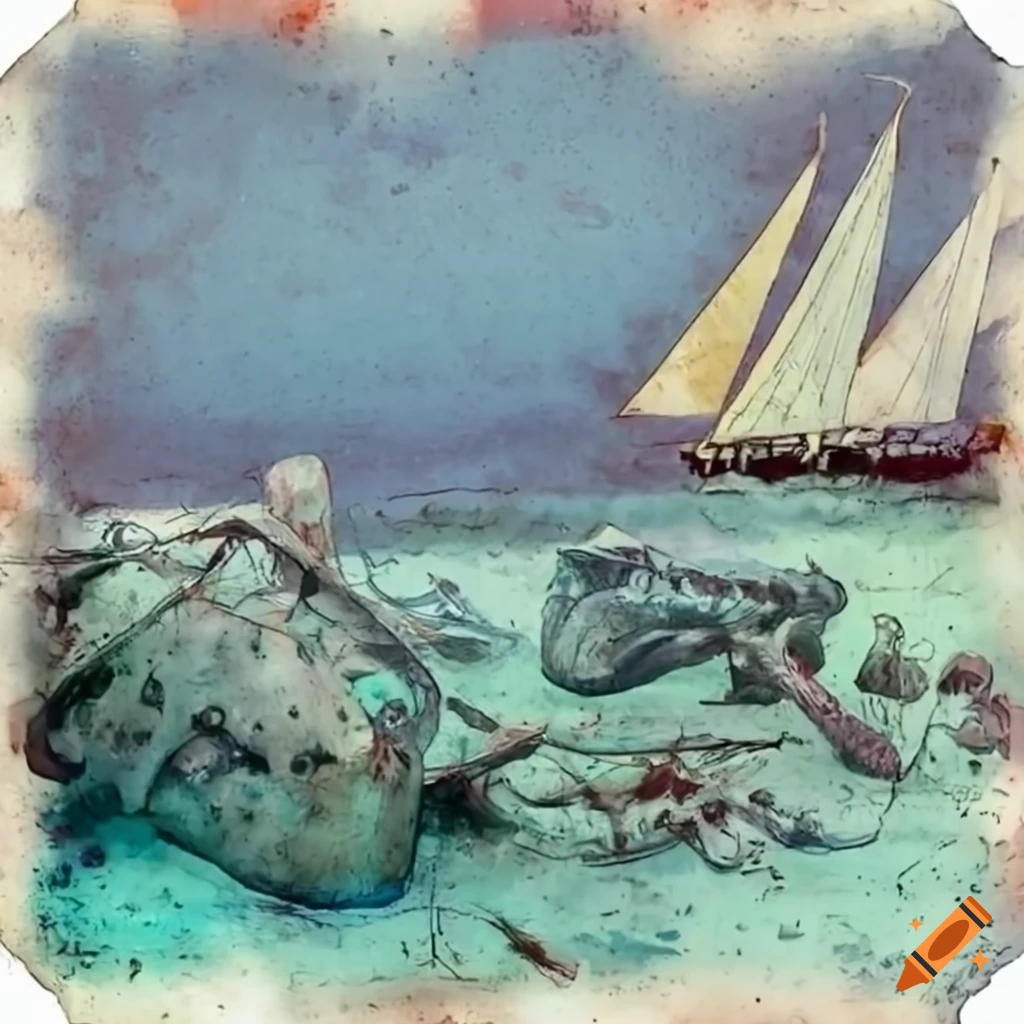 dark abstract image of pirate bones among wreckage