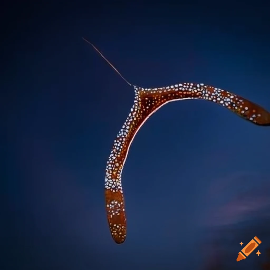 aboriginal art of a boomerang flying in the sky