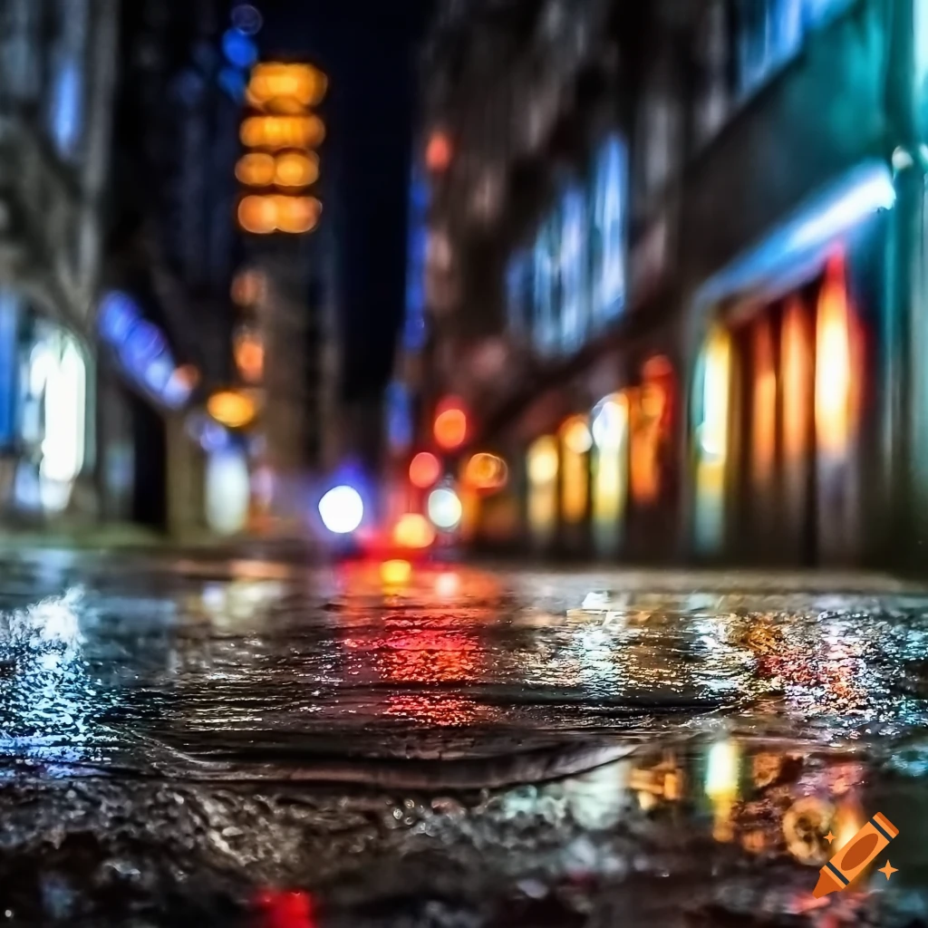 reflection of neon lights in a puddle of water