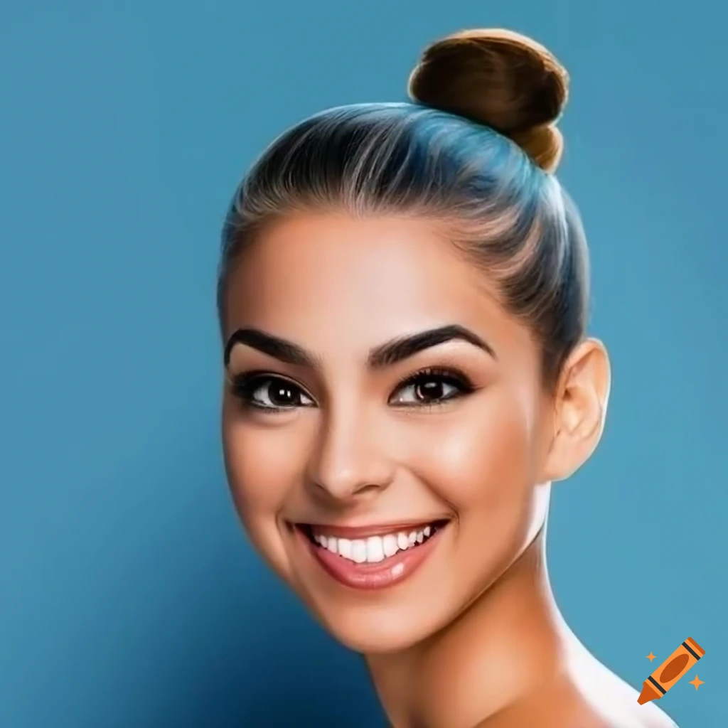 portrait of a smiling young hispanic woman with a ponytail