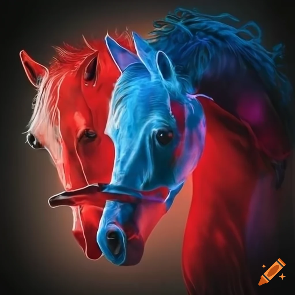 Colorful horse in black, red, and blue on Craiyon