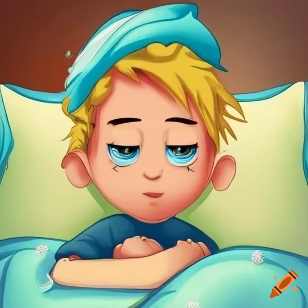 Cartoon Illustration Of A Boy Unable To Sleep On Craiyon