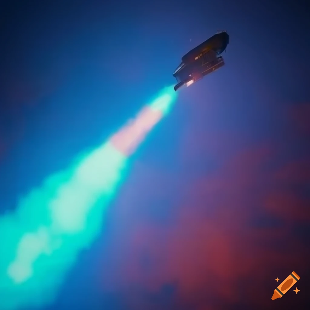 realistic starship takeoff in vibrant colors