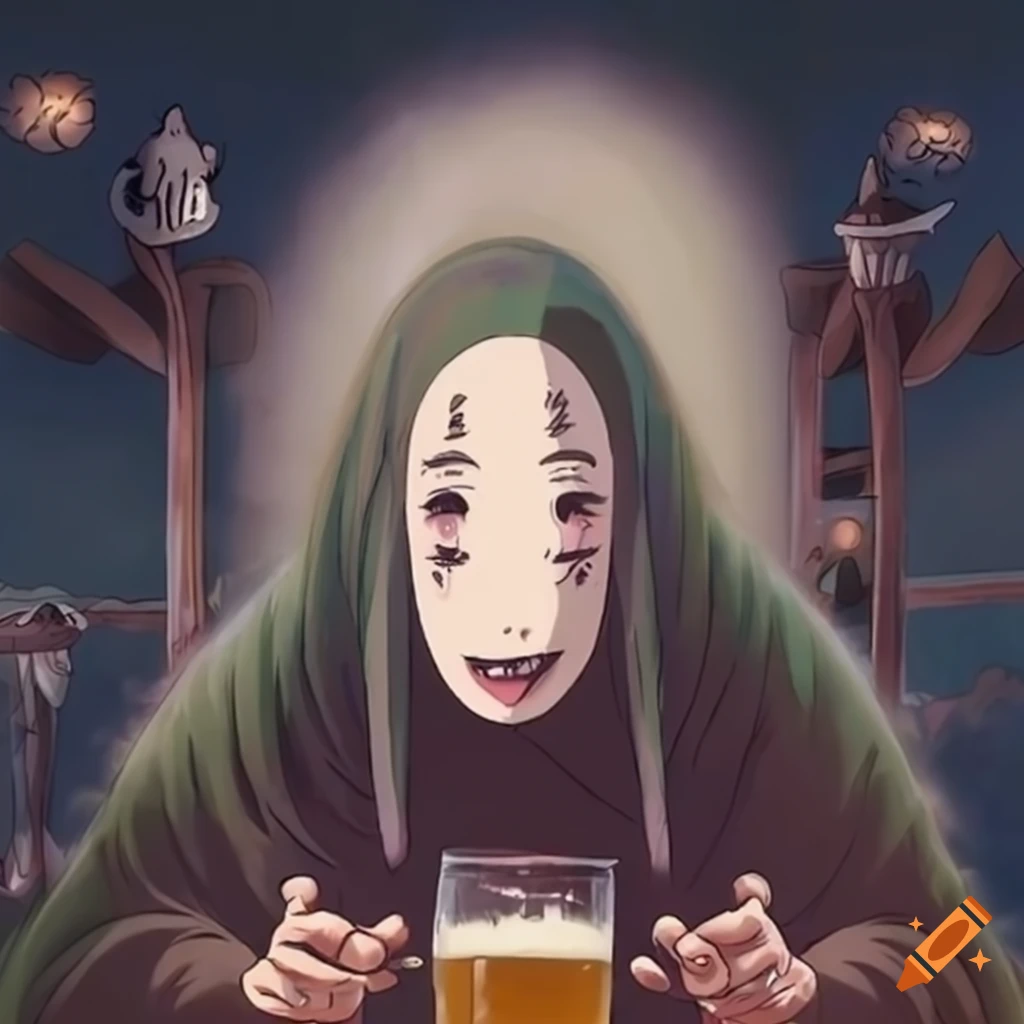 Japanese bartender with Kaonashi from Spirited Away