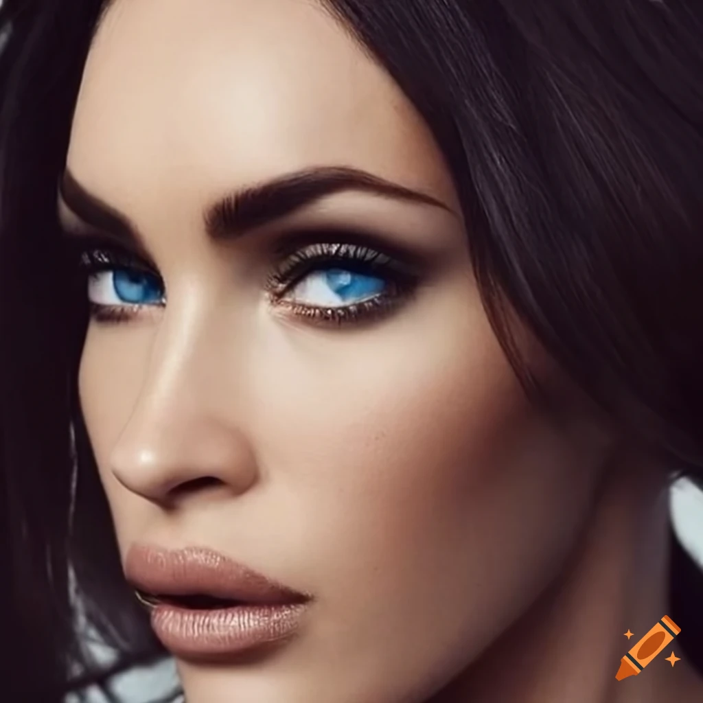 portrait of a beautiful woman with blue catlike eyes
