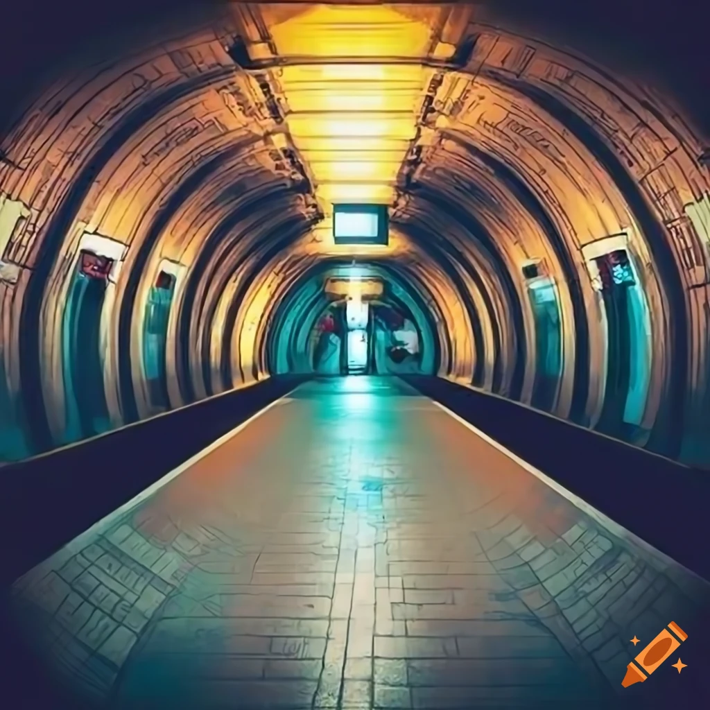 bustling subway station with commuters waiting for train