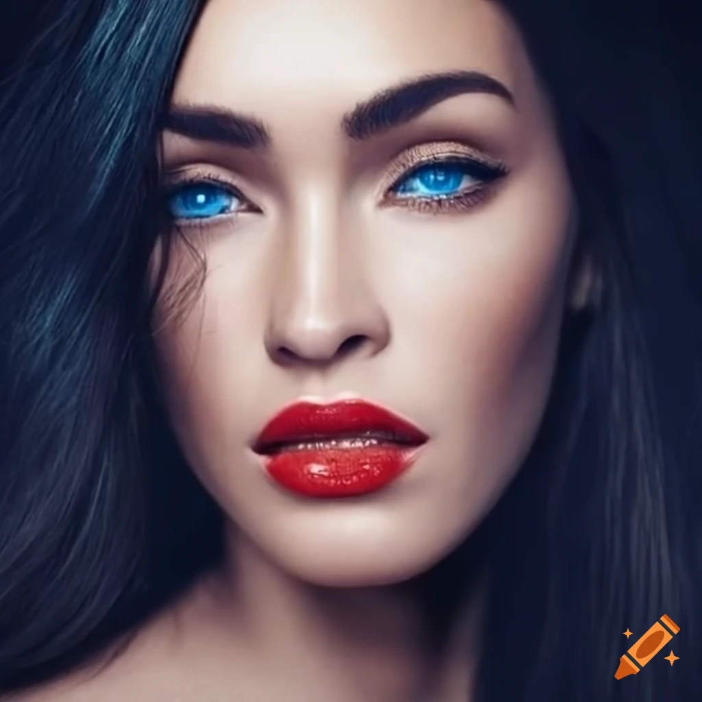 Portrait of a beautiful woman with blue eyes and dark hair on Craiyon