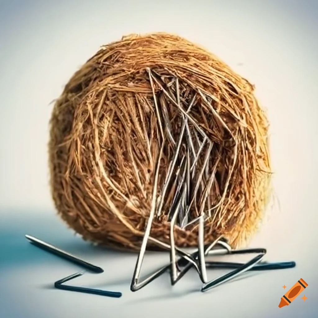 Metal knitting needle haystack sculpture