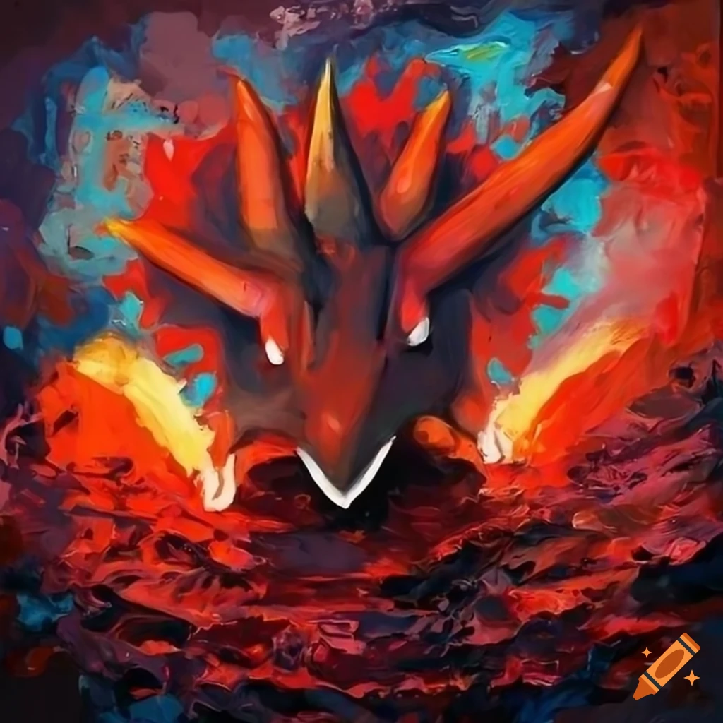 palette-knife-painting-of-a-red-godzilla-like-pokemon-with-a