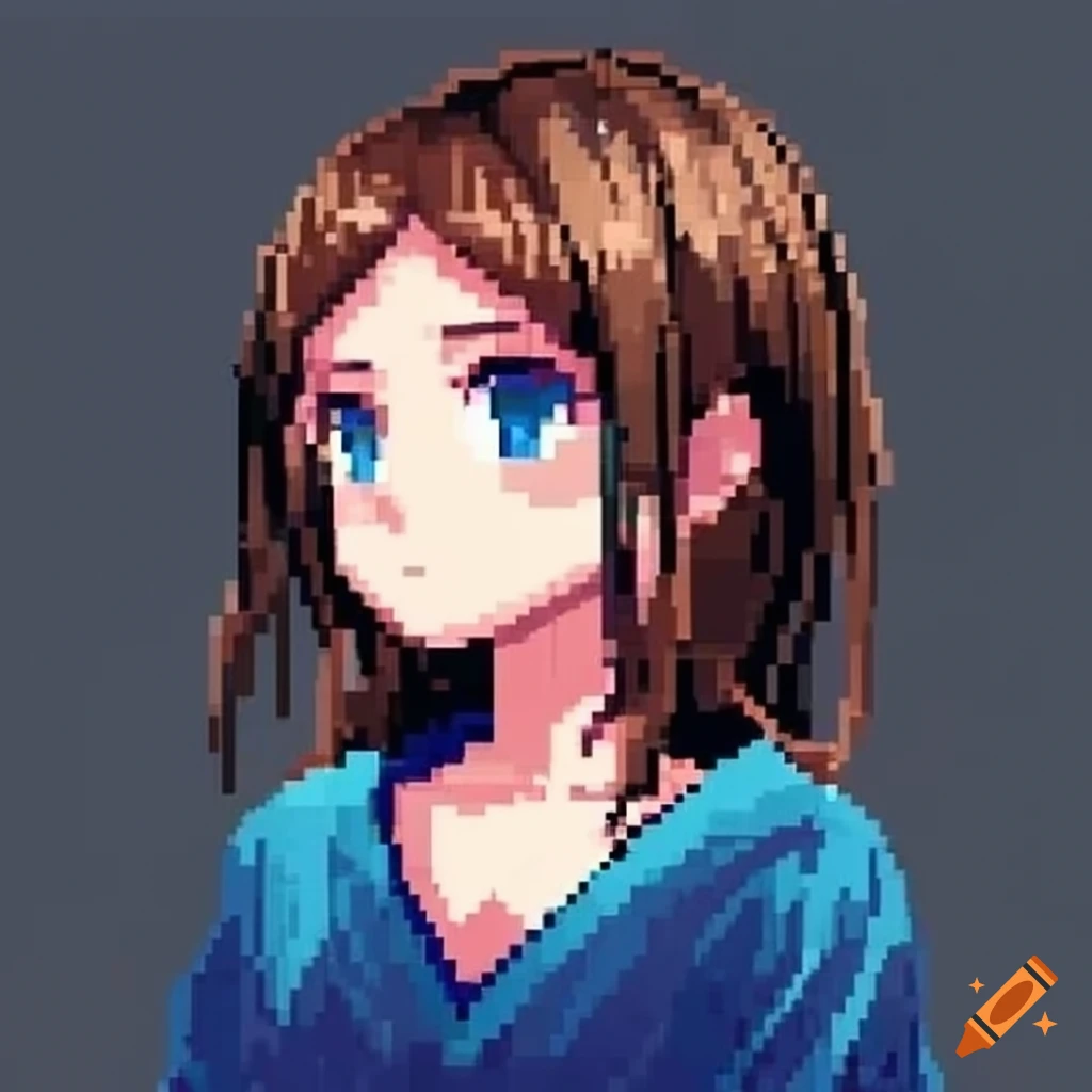 Pixel art of a smiling girl with bronde hair on Craiyon